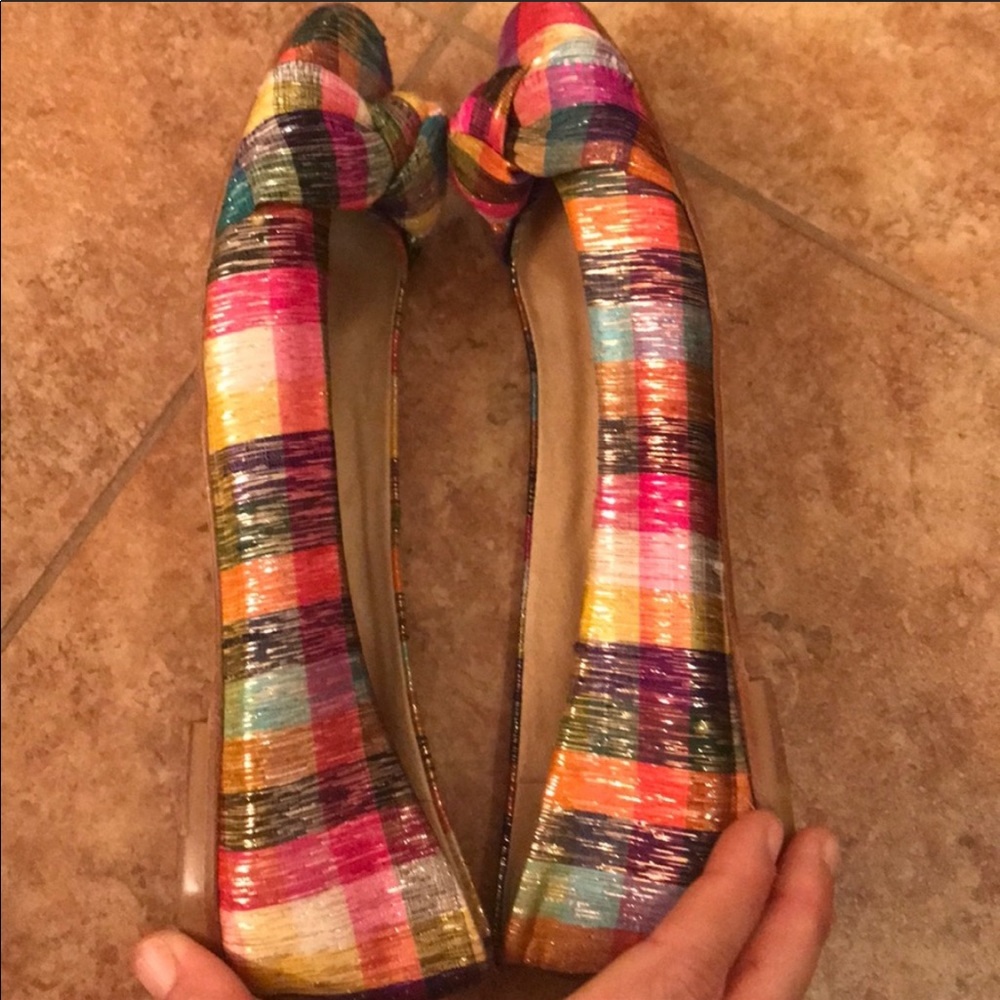 Stuart Weitzman silk shatung plaid flats